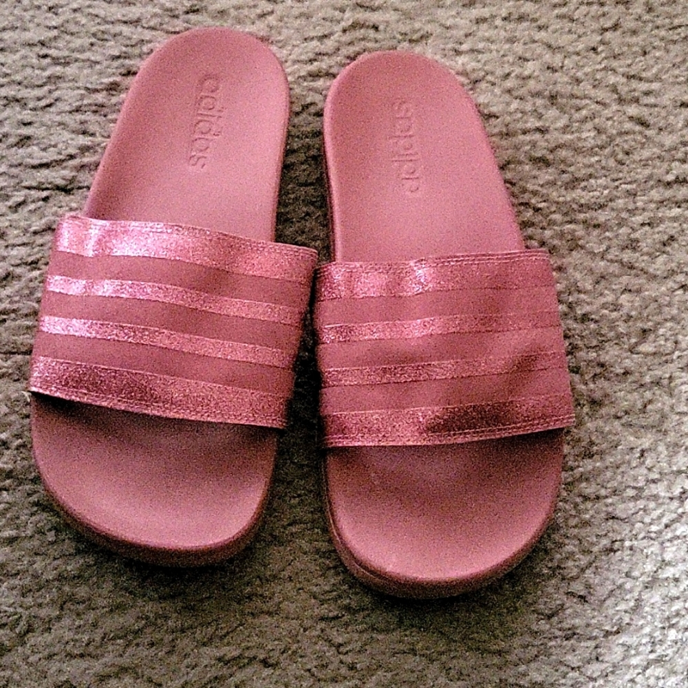 Adidas corral pink shimmer slides